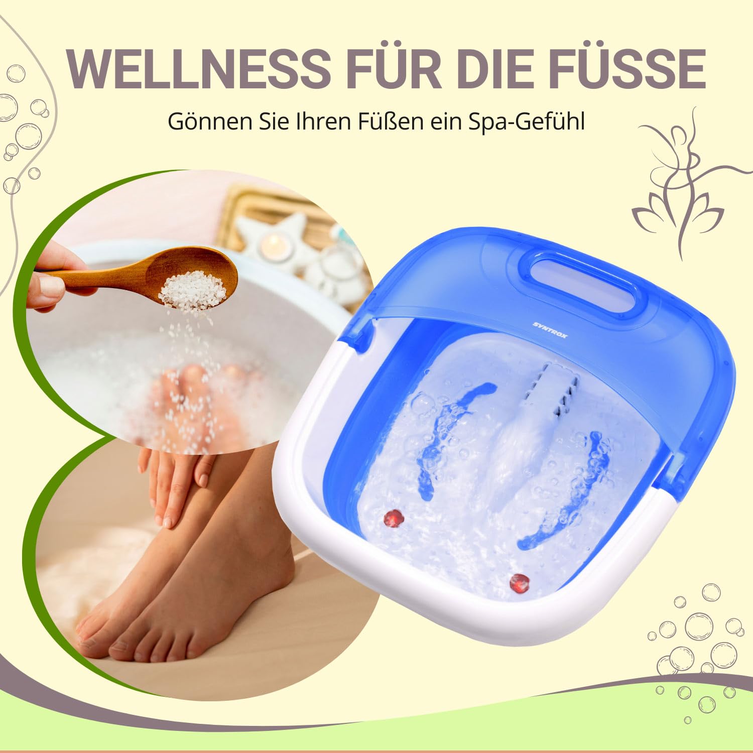 Syntrox Germany Fußbad mit Vibration, Sprudelmassage, Infrarotlicht, Faltbares elektrisches Fußbad, Fußmassagegerät FSB-350W Folder