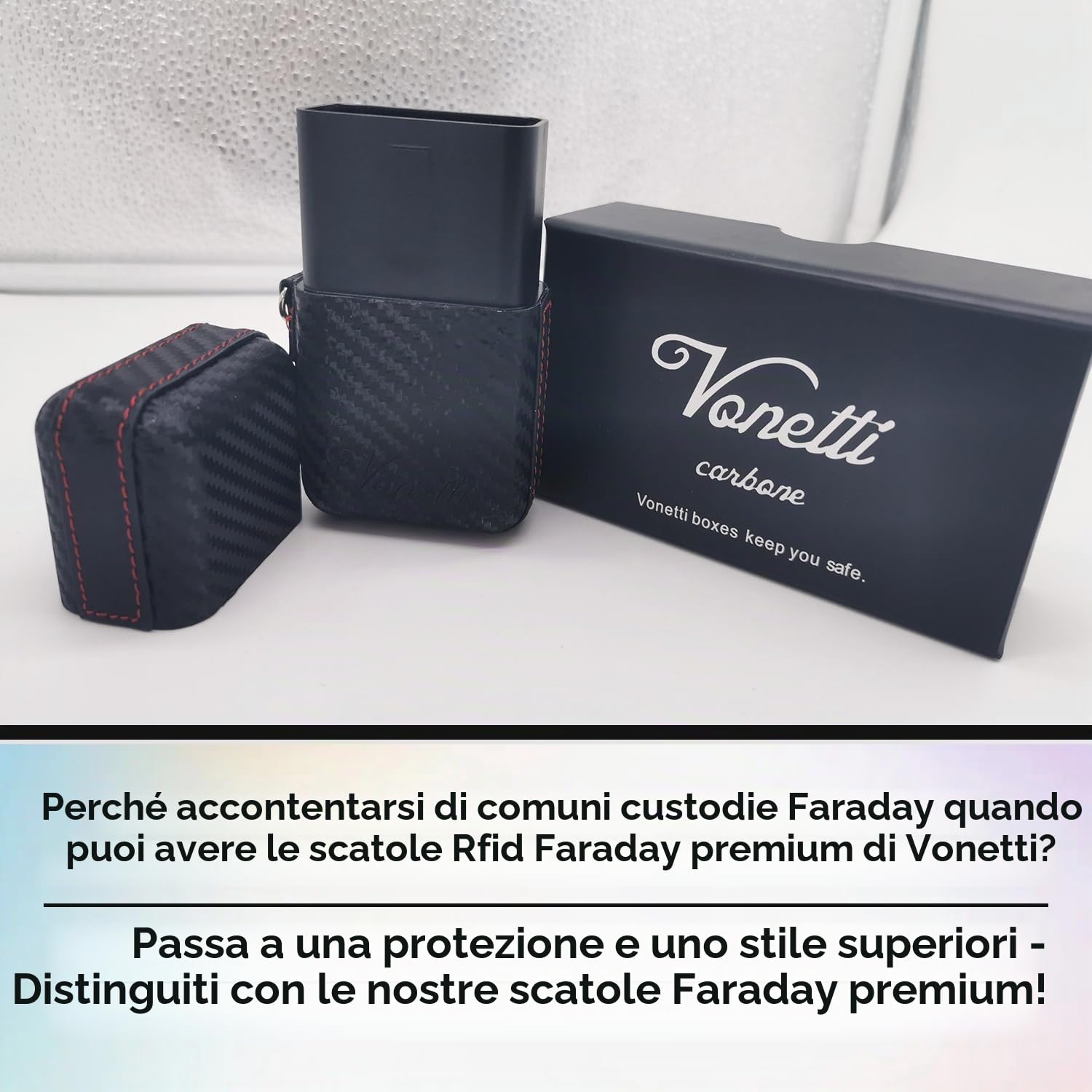 VONETTI Alpha Shield CARBONE - Premium RFID Signal Blocker Box - Smart Car Key Faraday Signal Protector, Keyless Go RFID Blocking Case, Crypto Wallet Safe Box, Signal Blocker Faraday Tin (Black)
