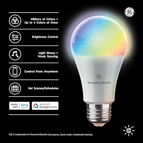 Miniatura 2 de GE Cync Dynamic Effects - Bombillas LED inteligentes A19, Bluetooth y WiFi, luces que cambian de color con sincronización de música, compatibles con