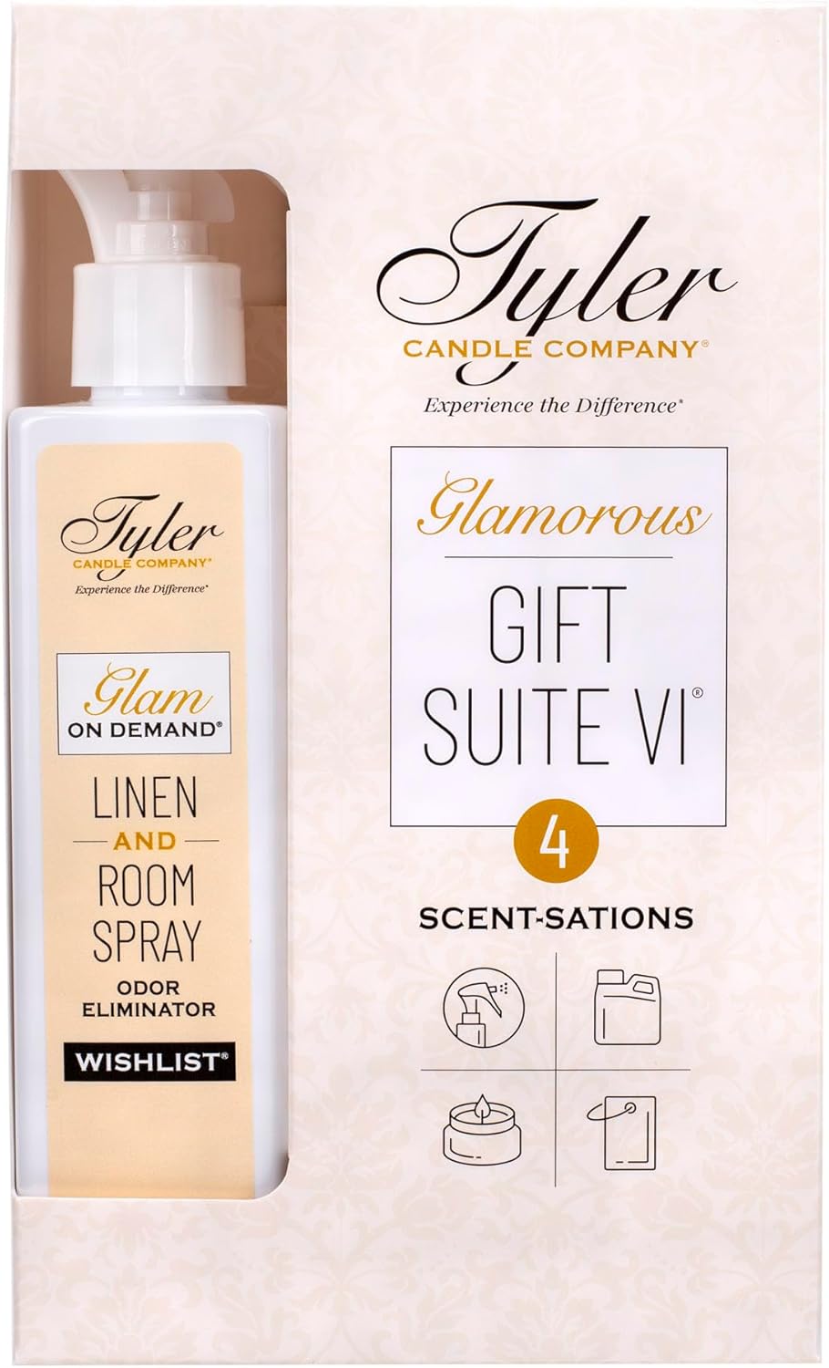 Tyler Candle Company - Wishlist Glamorous Gift Suite VI - (on Demand Room Spray, Glamorous Wash, Jar Candle, Autoglam)