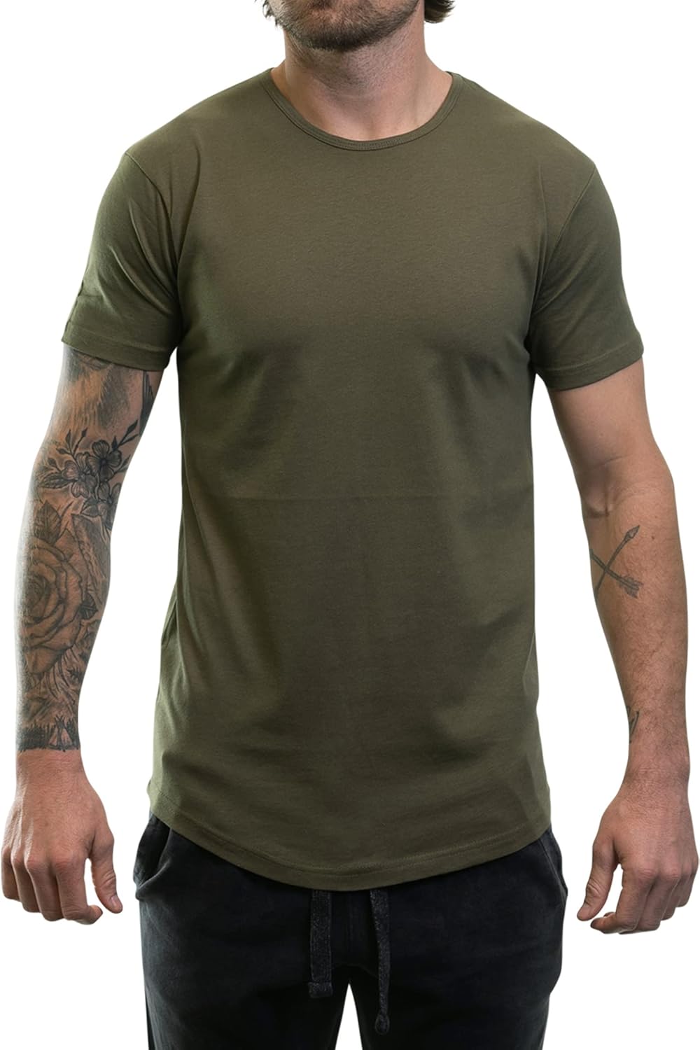 ShirtBANC Hipster Hip Hop Elong Drop Cut Mens Shirt Dance Dropcut Tshirt Small Military Green