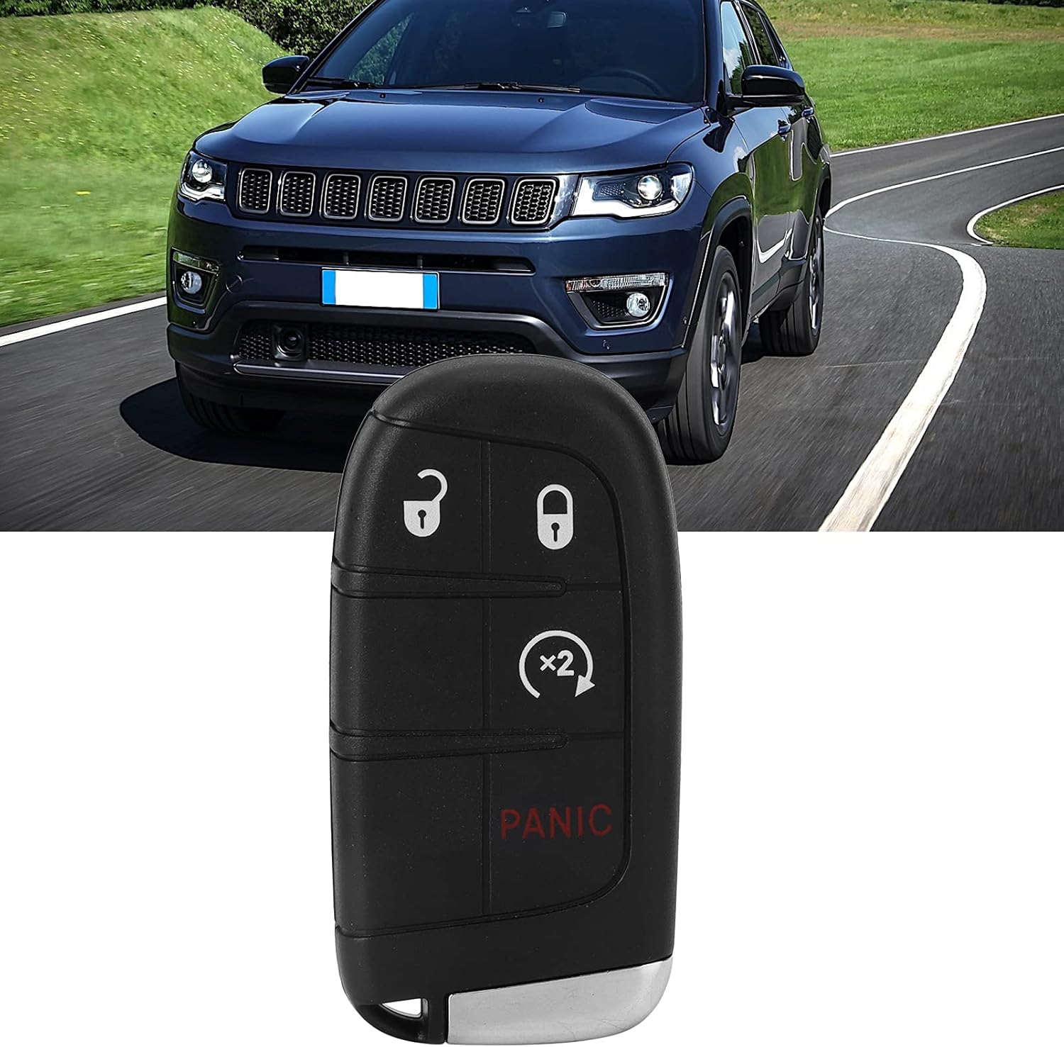 Car Key Fob Remote Control Fit for Renegade 2015-2020, Replaces OE 6MP33DX9AA, 4 Button Smart Key with 433MHZ Frequency, Original Circuit Board in New Case Providing Reliable