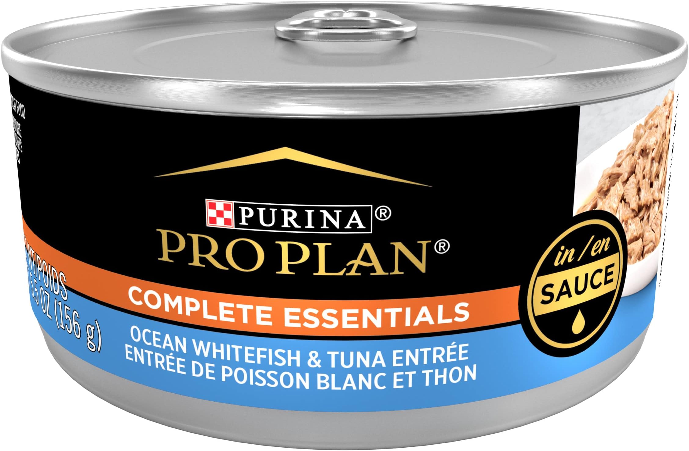 Purina Pro Plan Gravy, High Protein Wet Cat Food, Complete Essentials Ocean Whitefish and Tuna Entree in Sauce - (Pack of 24) 5.5 oz. Cans