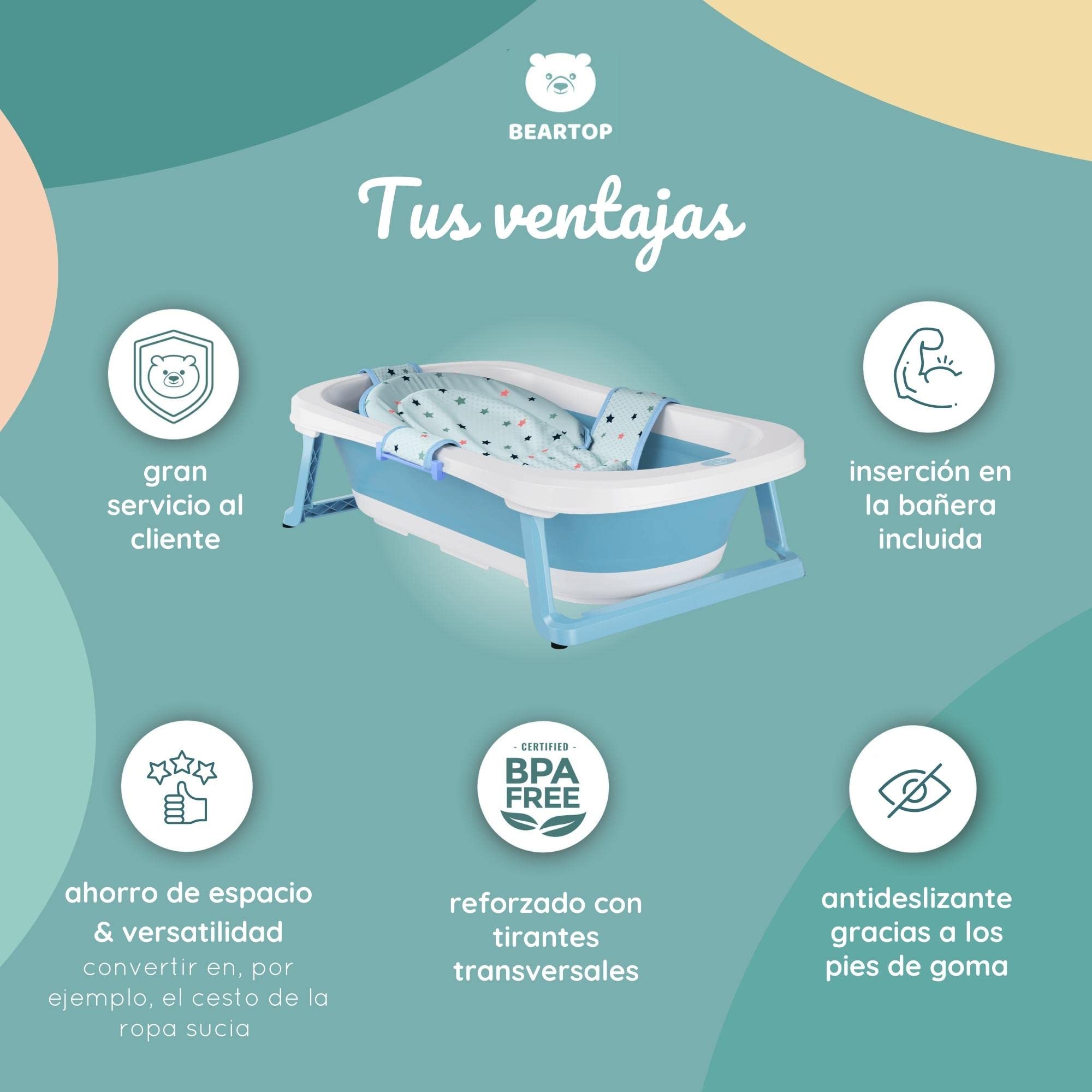 BEARTOP Capazo plegable para bebés - Diseño innovador para fácil almacenamiento, incluye bolsa de transporte - Material PP y TPE a prueba de fugas - 50 L de volumen - Ergonómico, ahorra espacio
