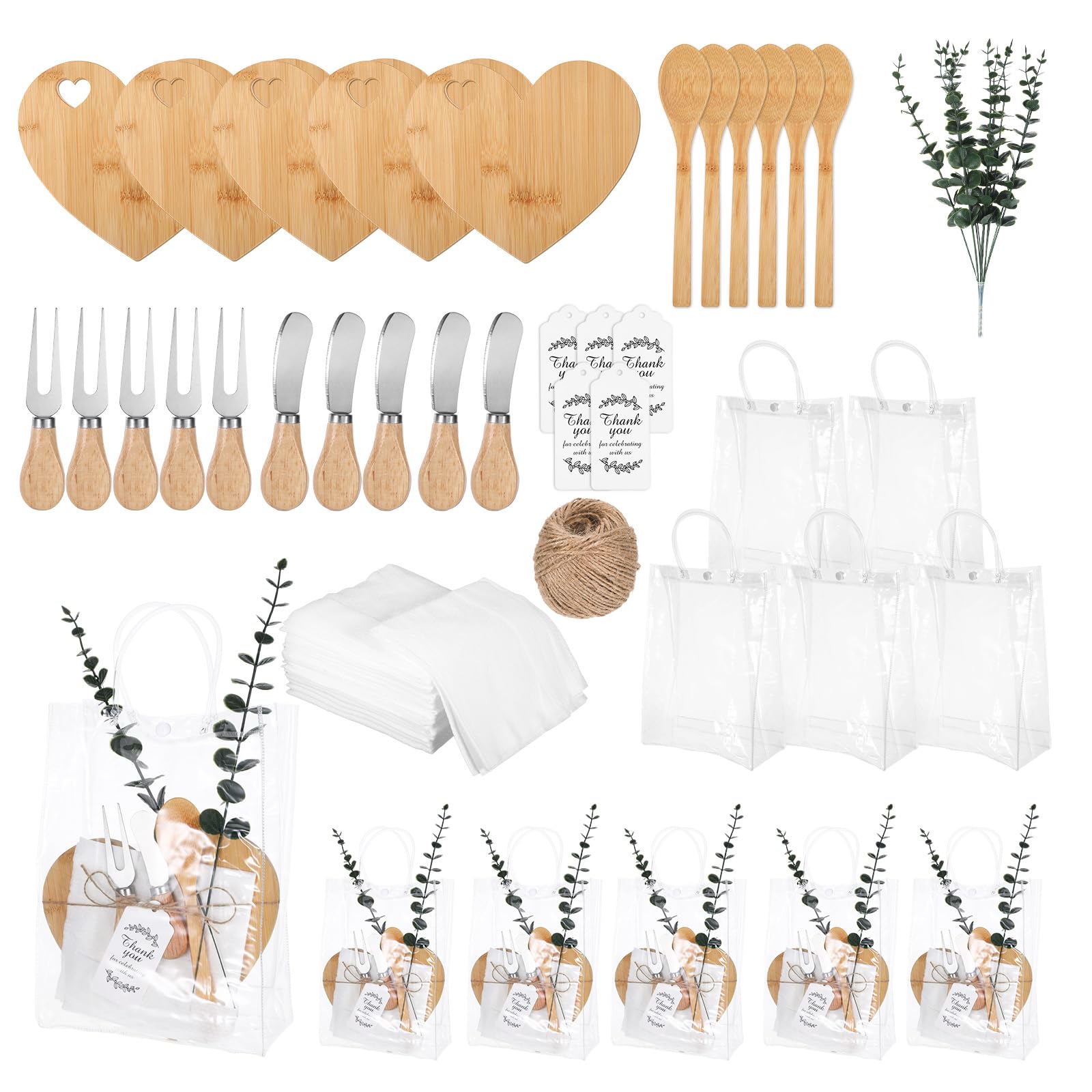 55 Pcs Baby Shower Prizes for Winners Adults Cheese Board Gift Set with Spoon Fork Butter Spreaders Plaid Towel Thank You Card and Gift Bags for
