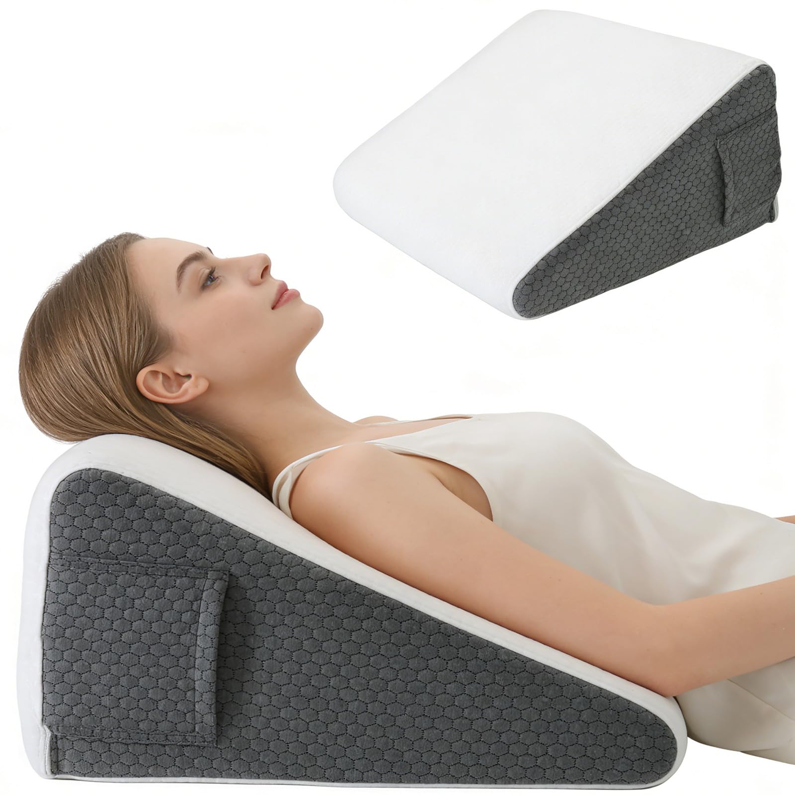 Oreiller de lit en Forme de Coin en Mousse à mémoire de Forme | Coussin triangulaire d'inclinaison avec housse lavable - Coussin de soutien pour les jambes pour le cou, le dos, le sommeil