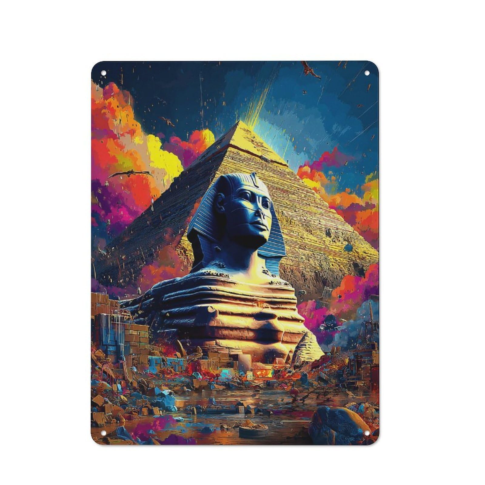 Junmoney Egyptian Pyramid And Sphinx Classic Metal Sign 40X30cm Featuring Bar Wall Plaque For Diner, Restaurant, Shed Or Kitchen