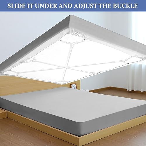 Miniatura 9 de Correas de soporte para sábanas, 2 juegos8 vías, clips ajustables entrecruzados para sábanas, tirantes de bandas elásticas que mantienen la sábana