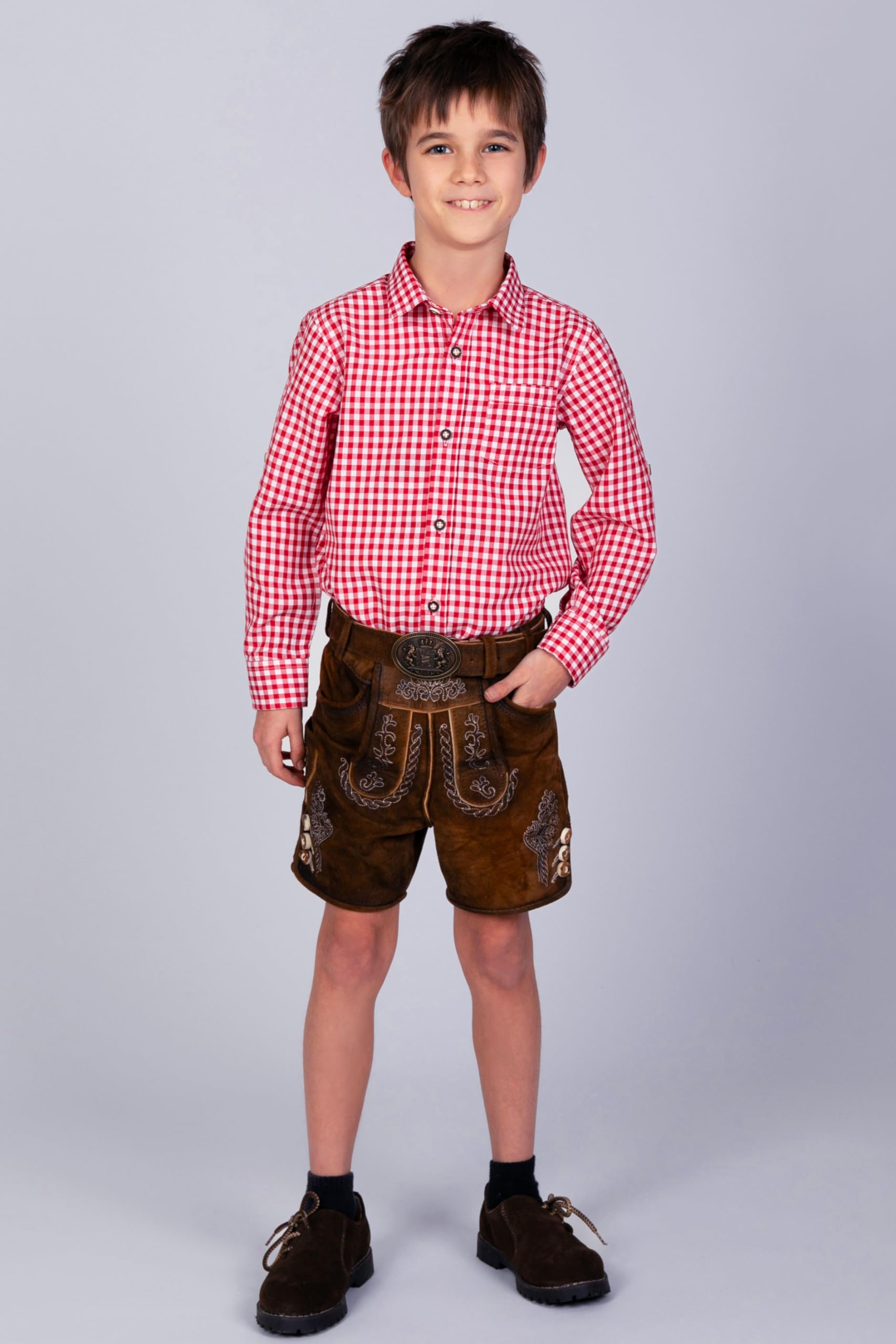 Edelnice Trachtenmode Kinder Trachtenhemd rot oder blau kariert Gr. 128-164 (as3, Numeric, Numeric_128, Regular, Rot)