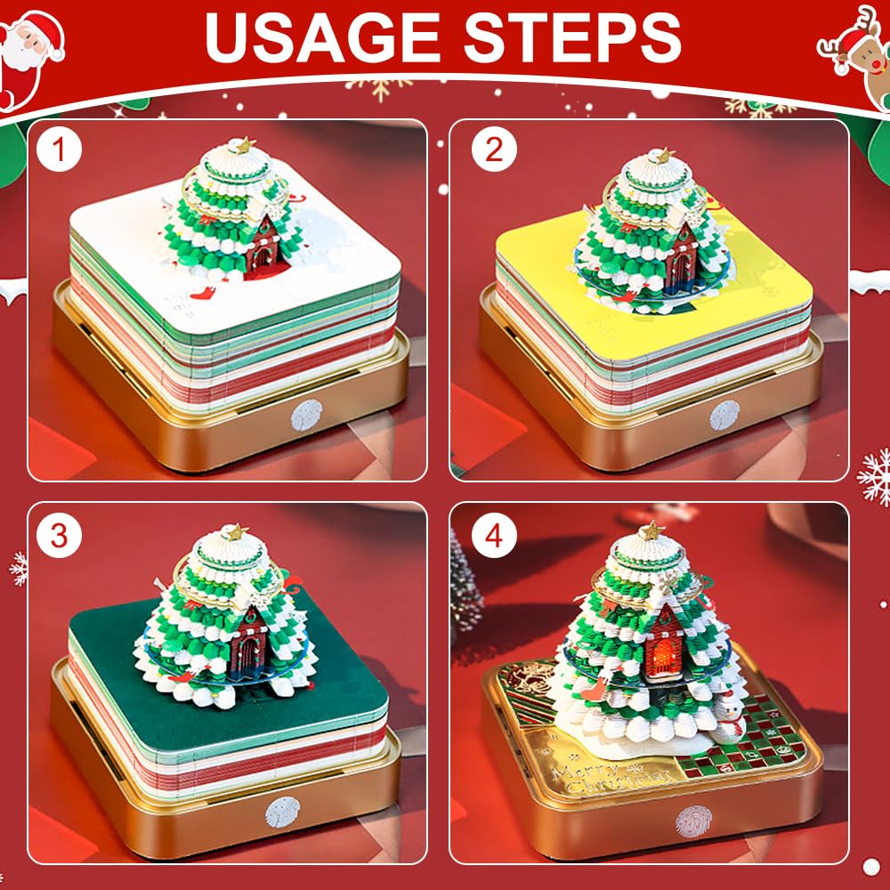 Calendrier 3D 2026 - Arbre de Noël - Sculpture en papier - Avec lumière LED et couvercle anti-poussière - Calendrier hebdomadaire de Noël 2026 - Décoration de maison et de bureau