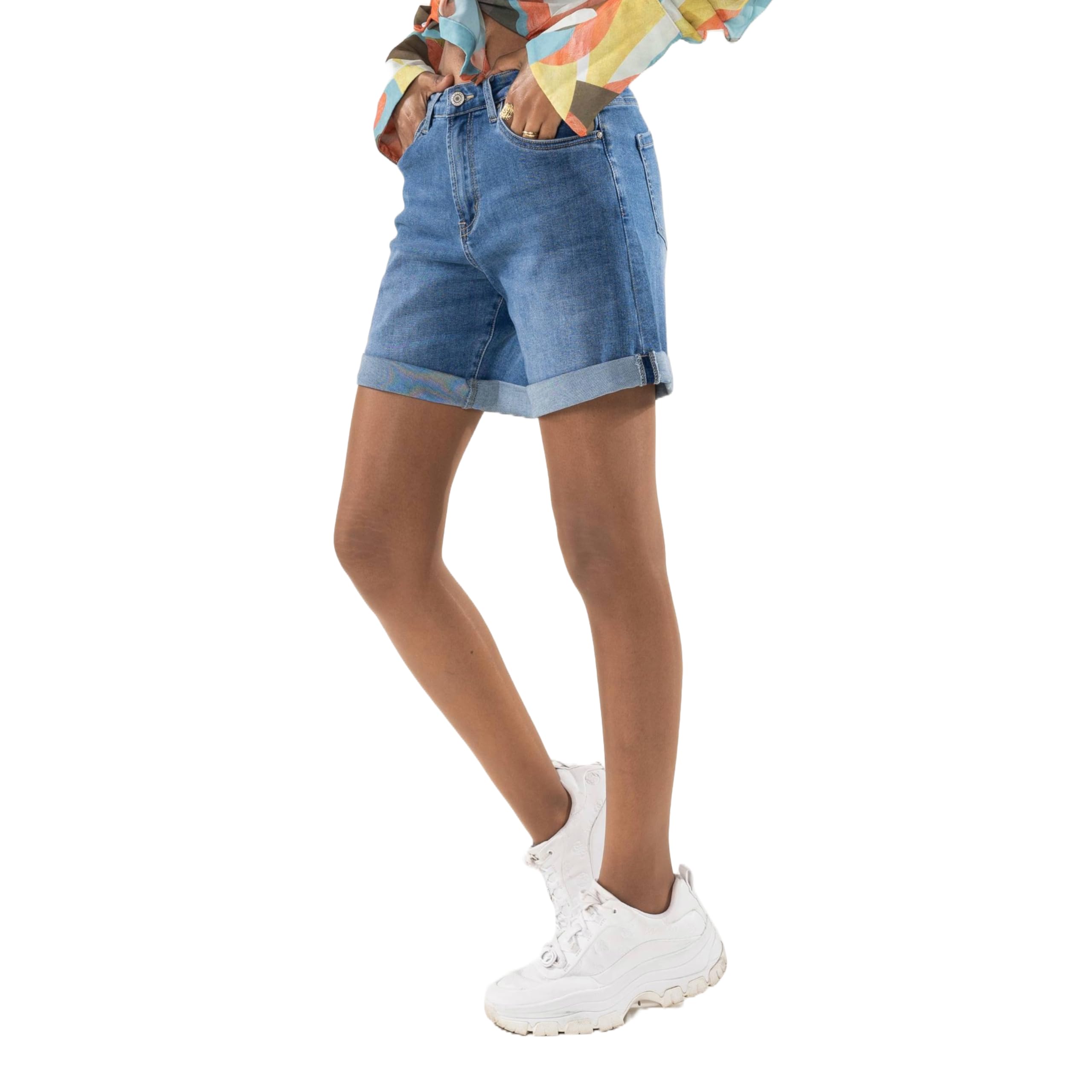 Nina Carter P208 Short en jean taille haute pour femme, look usé, mi-cuisse
