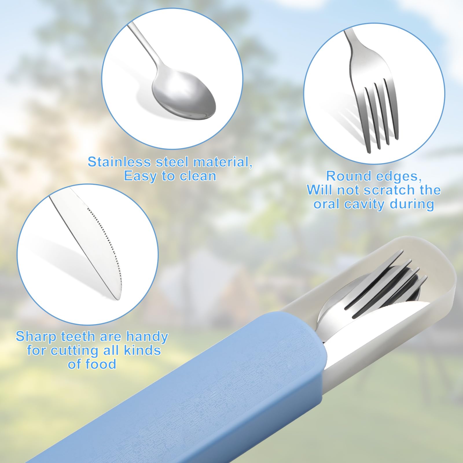 Set Posate Da Viaggio In Acciaio Inox - 3 Pezzi Con Portaposate, Eco-Friendly, Ideale Per Picnic - Foto 8