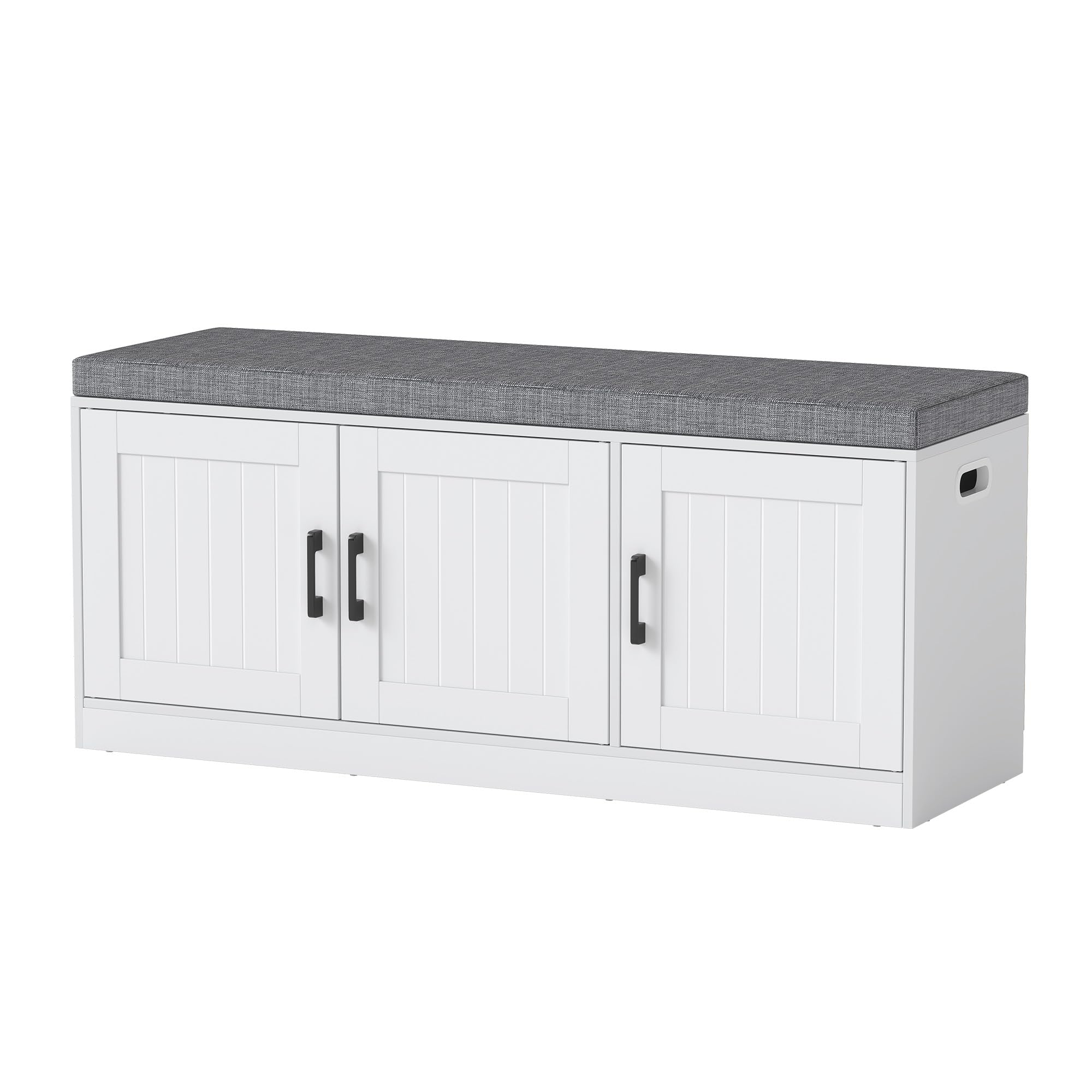 Turosur Shoe Storage Bench with Storage Cabinet, 3-Tier Entryway Bench with Padded Seat Cushion, Wood Shoe Cabinet Bench with 4 Adjustable Shelf for