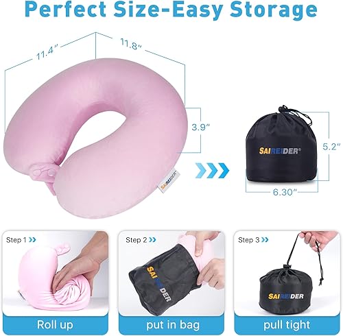 Miniatura 6 de SAIREIDER Almohada cervical de viaje 100% espuma viscoelástica, el soporte para avión evita que la cabeza se caiga hacia adelante, accesorios