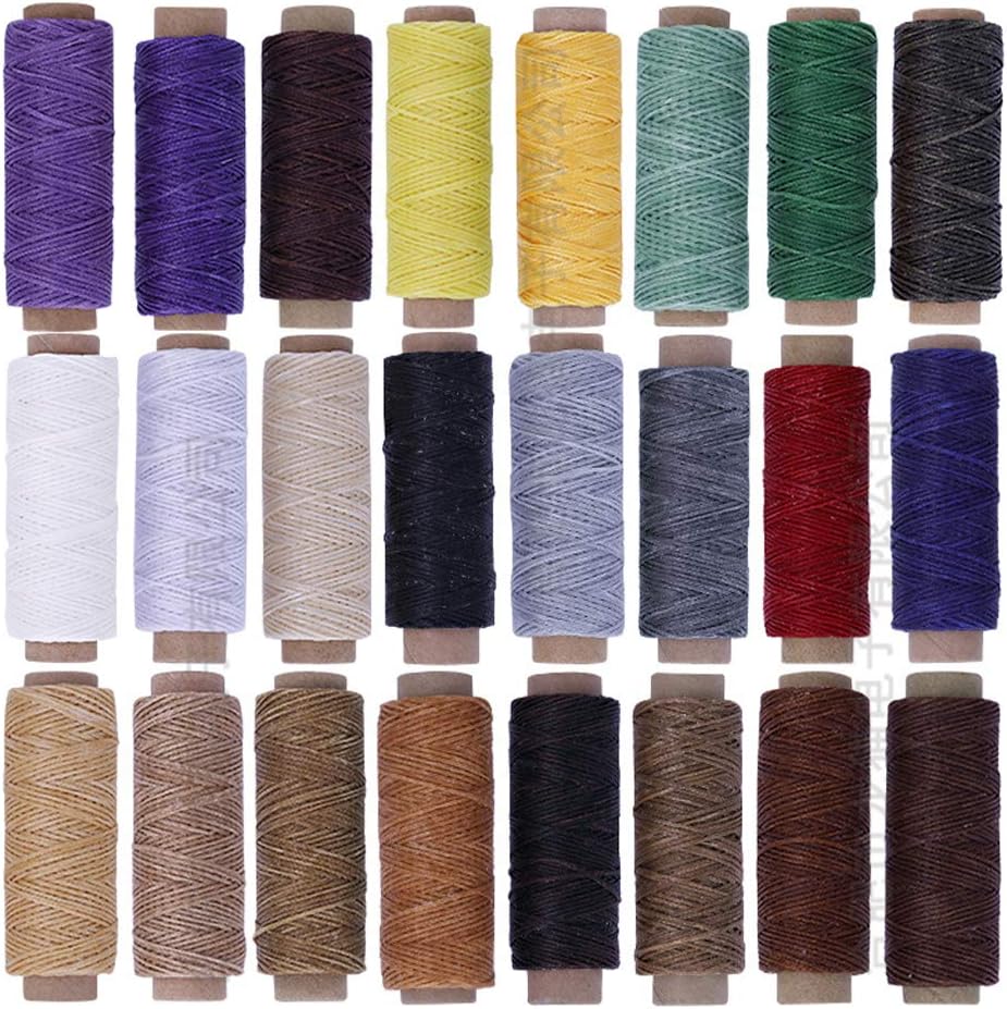 24 Colors 150D Waxed Thread, 150m/164ft Leather Sewing Waxed Thread Cord for Hand Sewing Leather and Bookbinding Craft DIY Supplies