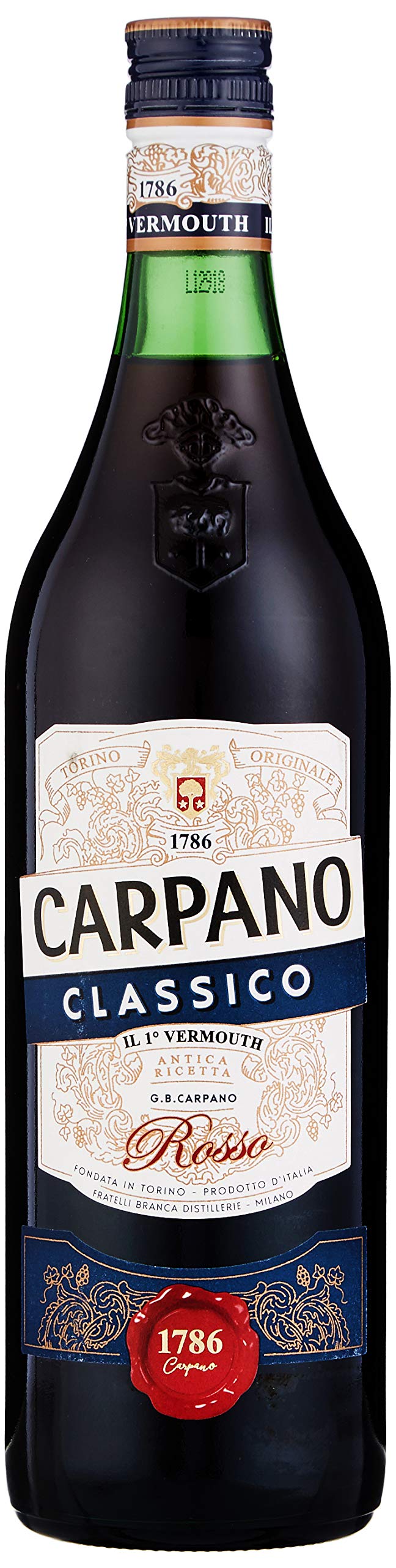 Carpano Classico Sweet Vermouth Rosso, 1l, 16% ABV, Italian Red Vermouth, Spicy, Citrusy Hints with Wormwood Notes, 100% Natural Burnt Sugar, Ideal for Negroni Cocktail, Original Recipe, Gift Idea