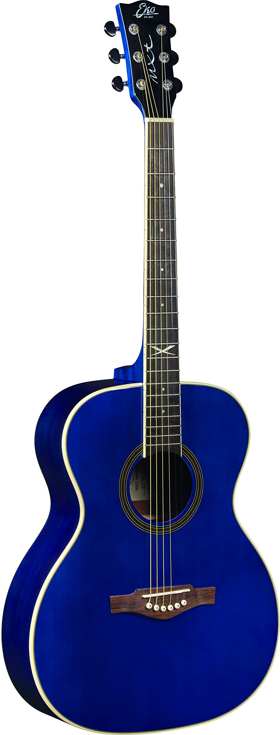 EKO GUITARS - NXT A100 SEE THROUGH BLUE, Chitarra Acustica Top in Abete, Fasce e Fondo in Mogano, Tastiera in South American Roupanà, Colore Blue