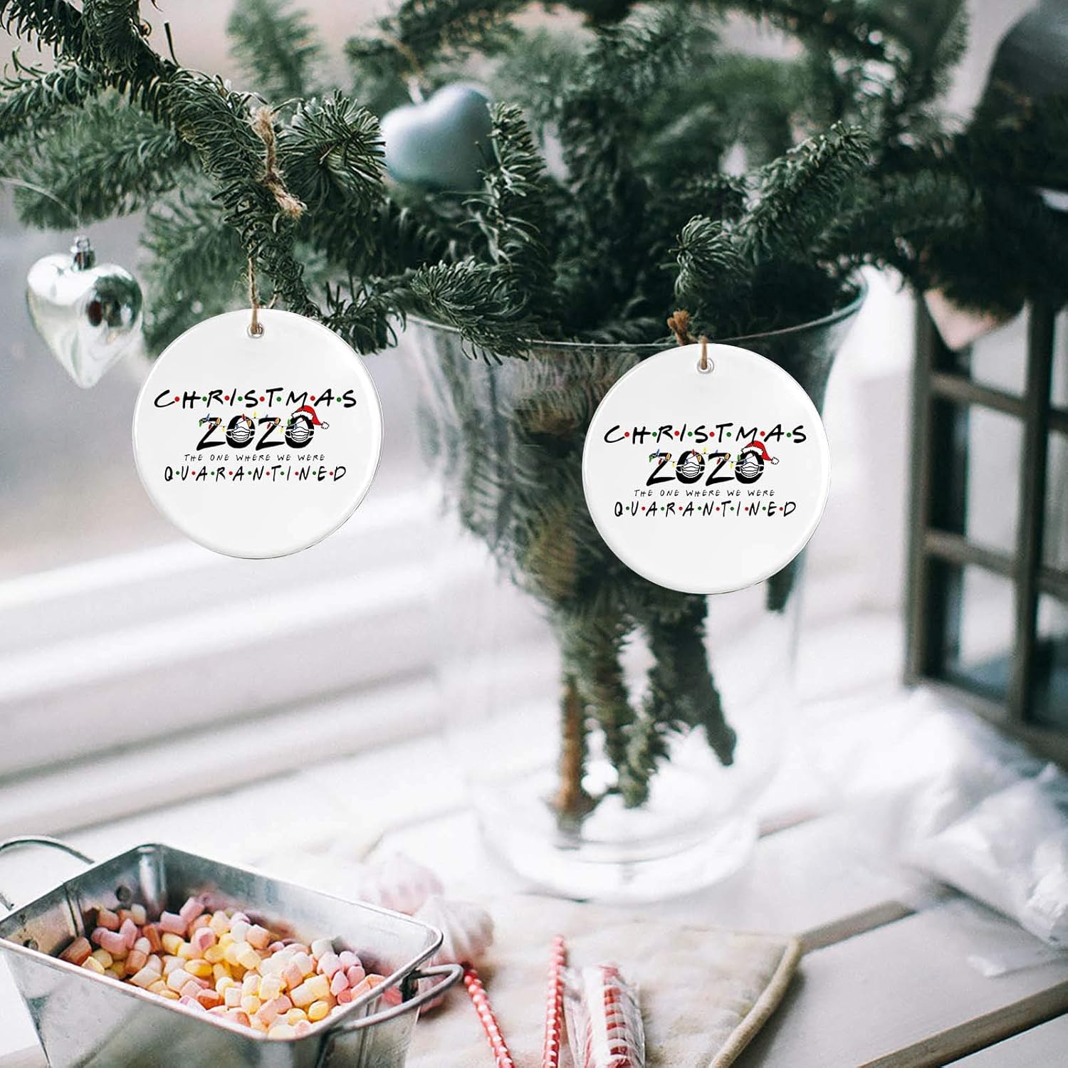 Sujing Christmas Ornament 2020/XMAS Decorations,Peace & Happiness Decorations ,More Choices (2020 Blue Mask): Kitchen & Dining