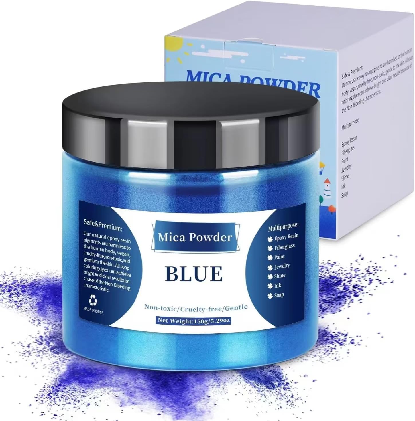 150g Mica Powder - LightStone Mica Powder for Epoxy Resin - Shimmer Cosmetic Grade Pigment Powder for Skin, Resin, Soap, Jewelry, Slime, Ink etc.(Blue)
