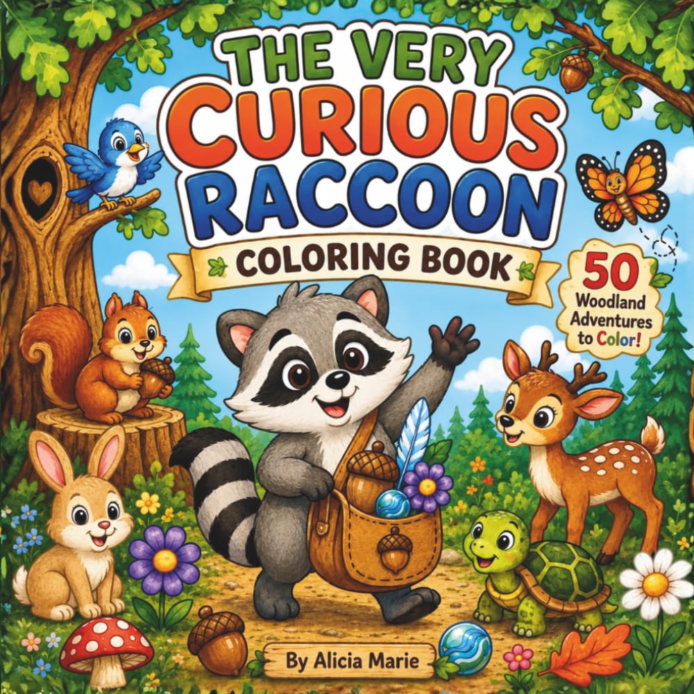 The Very Curious Raccoon Coloring Book: 50 Woodland Adventures to Color