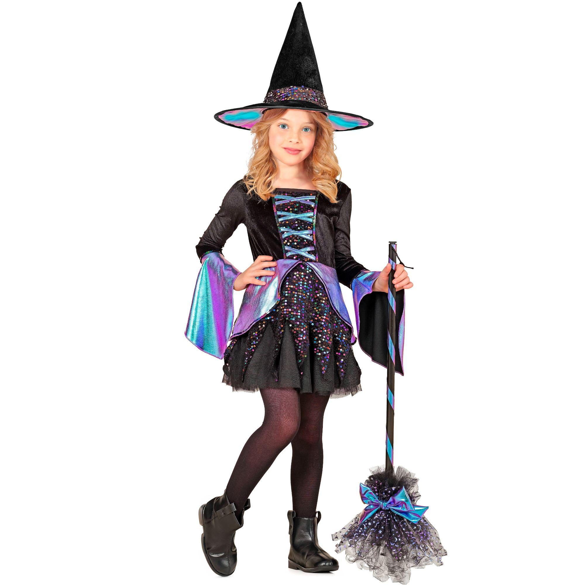 W WIDMANN MILANO Party Fashion – kostium czarownicy dla dziewczynki, sukienka i kapelusz w zestawie, magiczny strój na Halloween i karnawał