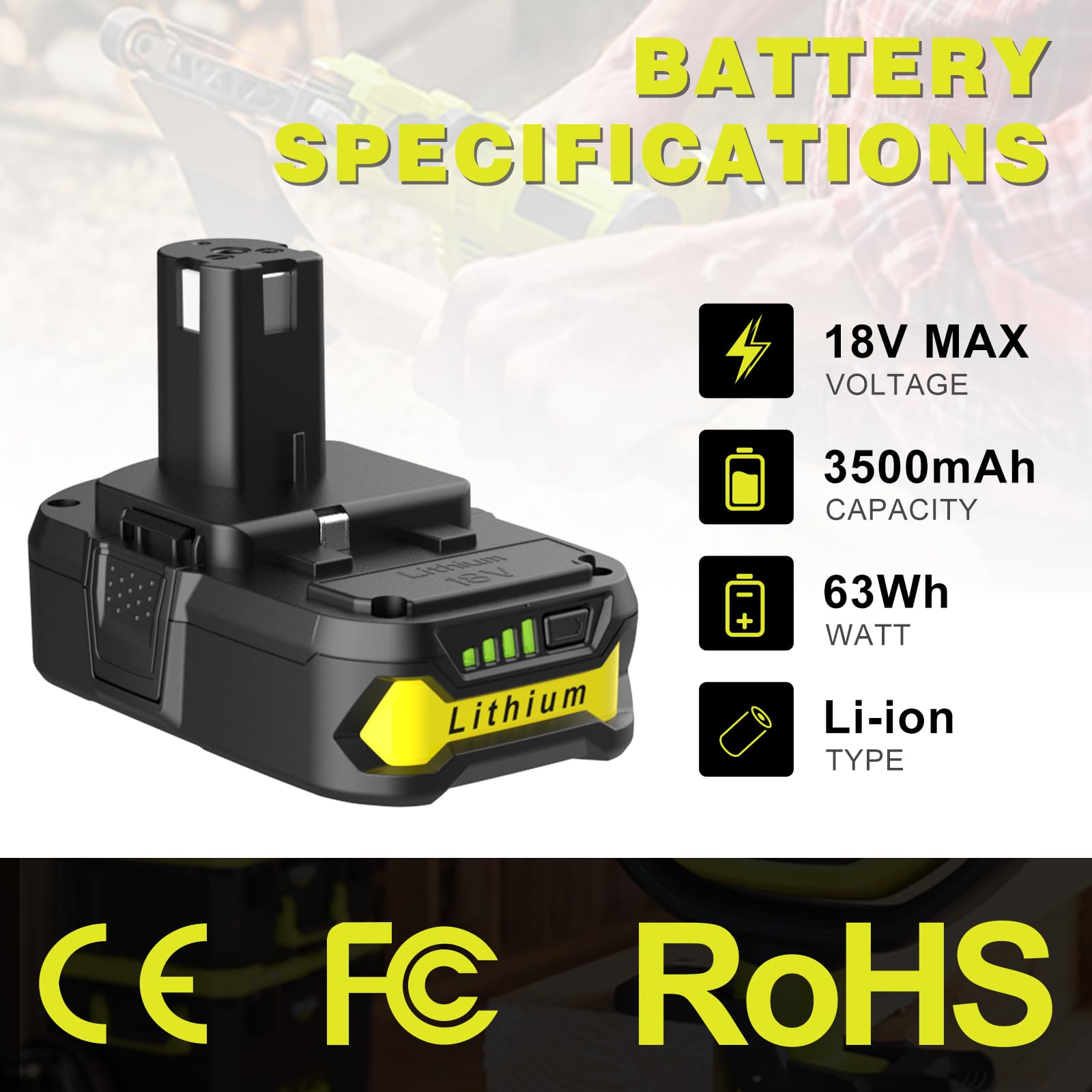 ANTRobut 2Pack Replacement for Ryobi 18V Batteries 3.5Ah + 2-Port P117 Fast Charger for Ryobi ONE+ P108 P107 P105 P103 P102
