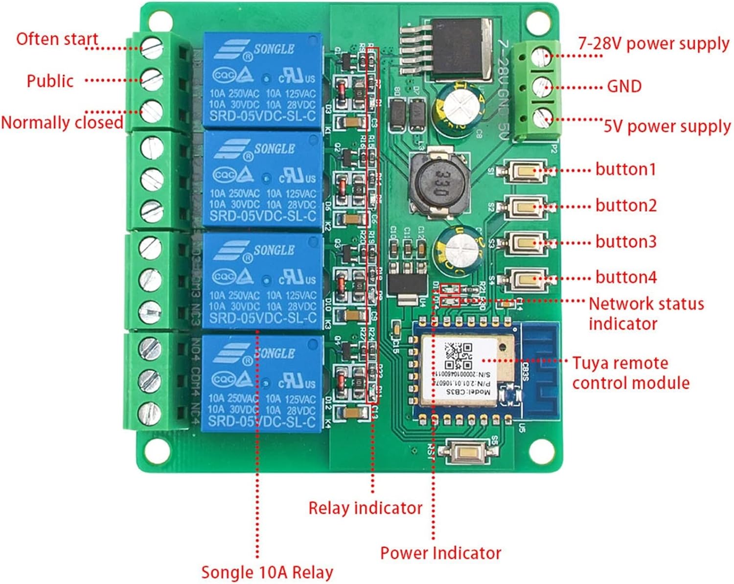 Tuya App Wireless WiFi Switch Module Remote Relay 4CH DC 12V 24V 5V AC 220V 250V 4 Channel APP Smart