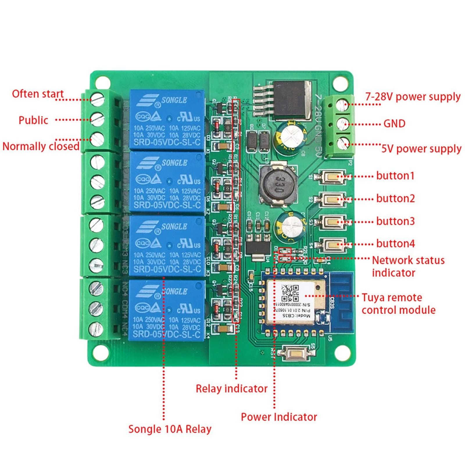 Tuya App Modulo interruttore WiFi wireless relè remoto 4CH DC 12V 24V 5V AC 220V 250V 4 canali APP Smart Switch