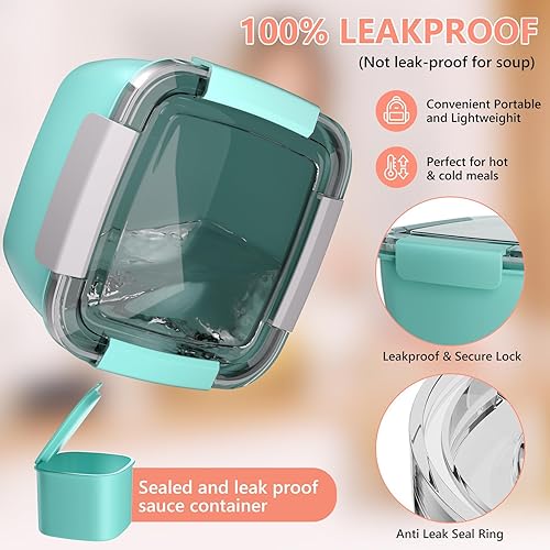 Miniatura 6 de Cherrysea Recipiente de almuerzo para ensalada mejorado, paquete de 2 cuencos de ensalada con bandeja de 4 compartimentos, lonchera a prueba de