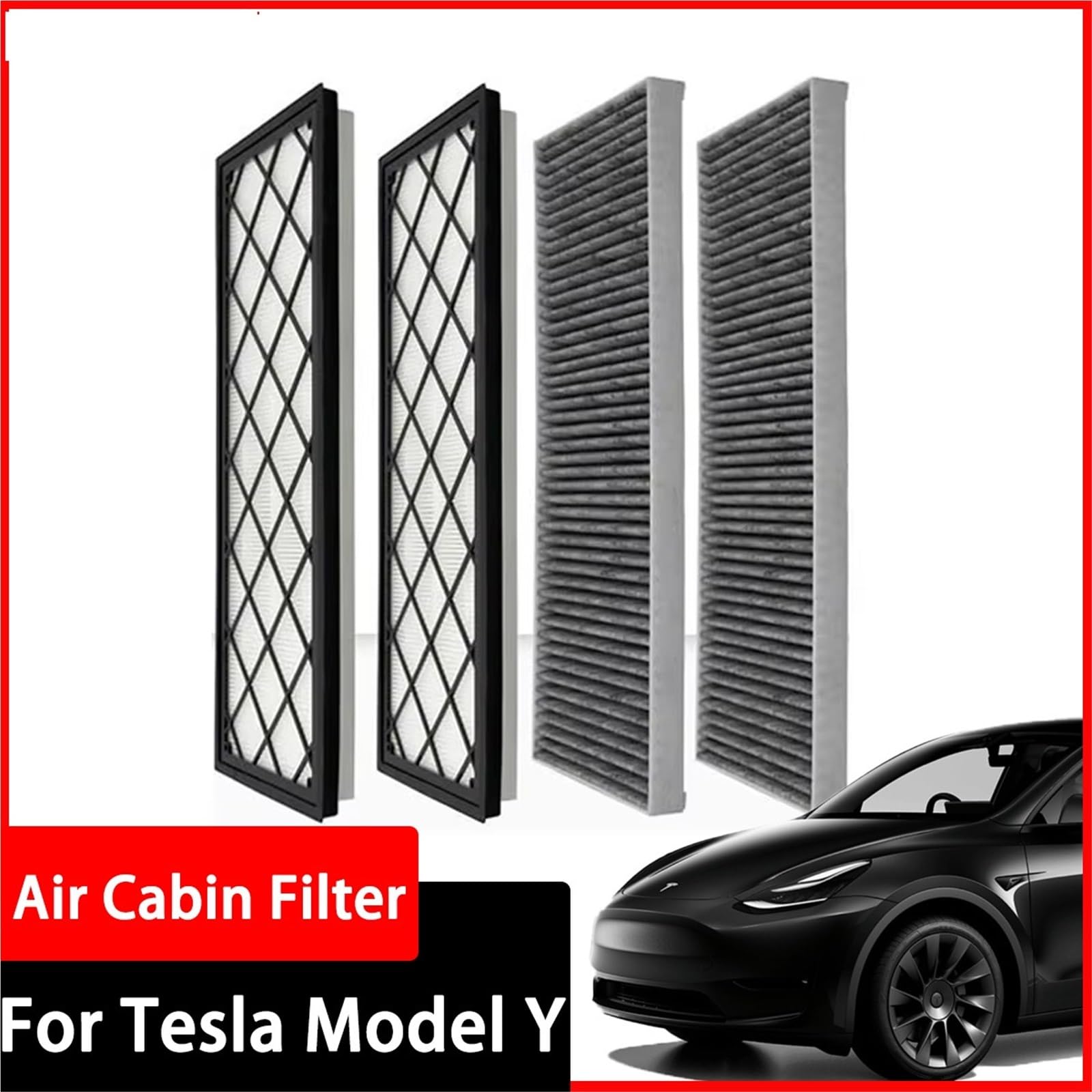 Filtr powietrza kabinowego 4 szt. Zewnętrzny filtr klimatyzacji tkanina węglowa pasuje do Tesla Model Y 2020-2024 wkład filtra z węglem aktywnym Filtr wewnętrzny z węglem aktywnym