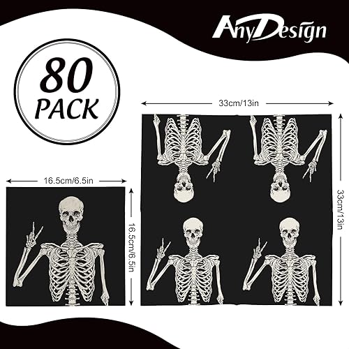 Miniatura 2 de AnyDesign Paquete de 80 servilletas de papel de calavera desechables de Halloween, servilletas de almuerzo de esqueleto sonriente, decoración de