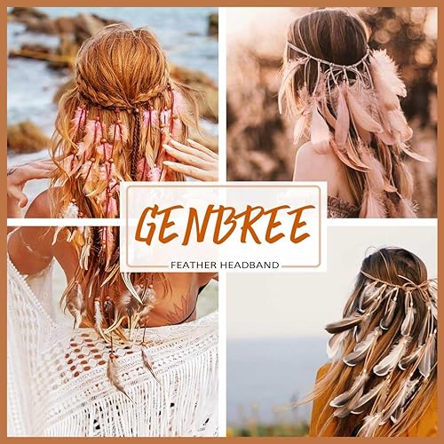 Miniatura 7 de Diadema de plumas estilo bohemio para festival gitano, accesorios para el cabello largo con cuentas hippie para mujer (patrón 2)