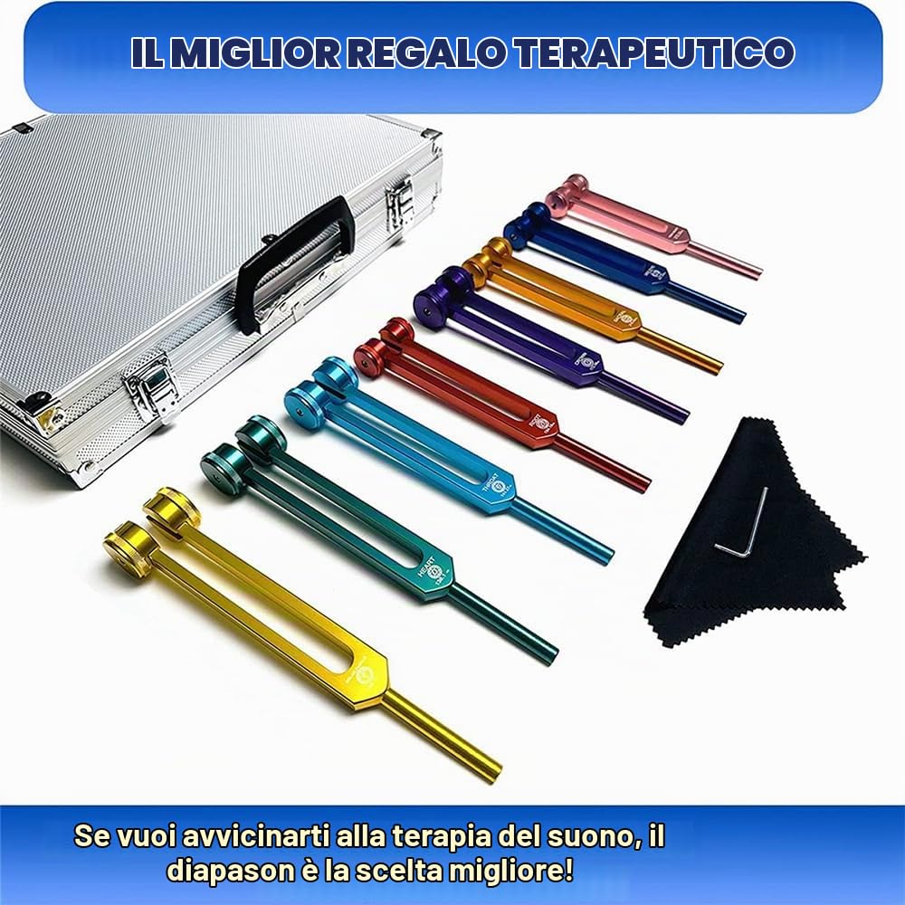 NEWFUN Diapason,Diapason Neurologico,Set di 8 pezzi con base + 1 martelli in silicone e panno per la pulizia, ideale per la terapia, per la terapia dei chakra, la terapia del suono, l'antistress