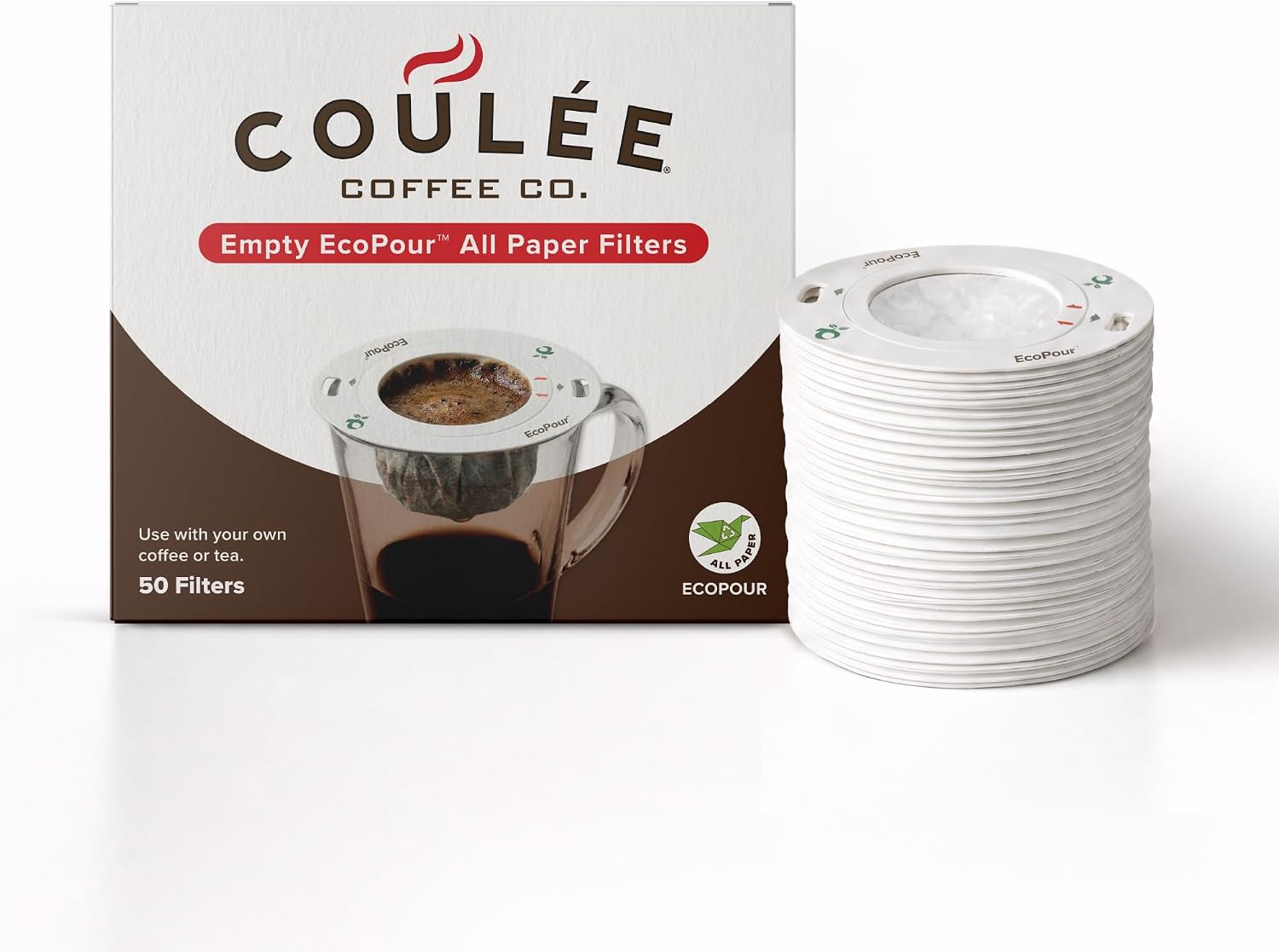 EcoPour All Paper Single-Serve Coffee Filters, Empty, 50 Pack