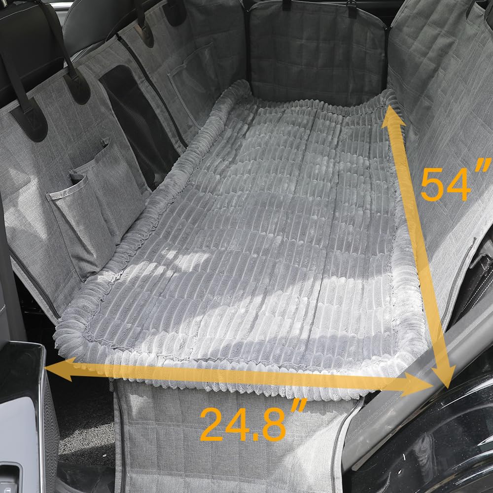 Awjcsv Hunde-Autositzbezug für Rücksitz, Hundebett für Auto, passend für Rücksitzverlängerungen, Autositzschutz, rutschfest, weich, langlebig, für Autos, LKWs und SUVs (Grau, 63 x 137,2 cm)