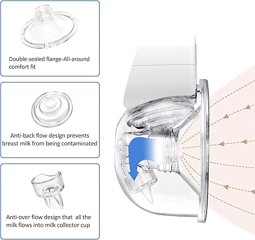 Miniatura 6 de Mcadero Extractor de leche eléctrico M5, 4 modos y 12 niveles, pantalla LED, extractor de leche manos libres, extractor de leche portátil (gris)