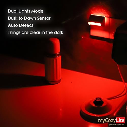 Miniatura 7 de Luz nocturna LED roja, sensor de atardecer a amanecer, modo de iluminación doble, luz guía y luz de sueño, interruptor de encendido y apagado, luz