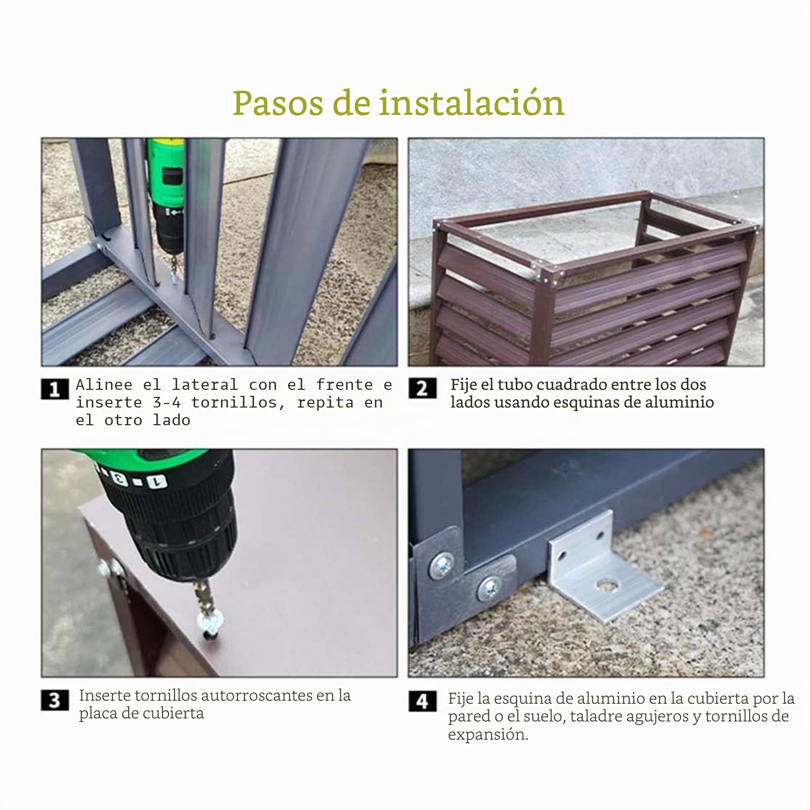 para Aire Acondicionado Cubierta protección Tostado Bombas de Calor Cubierta de Aluminio contenedor de residuos Caja de jardín Caja de residuos Rejilla protección Revestimiento Color Blanco