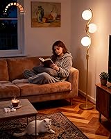 Vista 18 de Lightdot Lámpara de pie de globo regulable de 64 pulgadas (brillo ajustable), lámparas de pie negras con 4 bombillas de 3000 K incluidas, lámpara