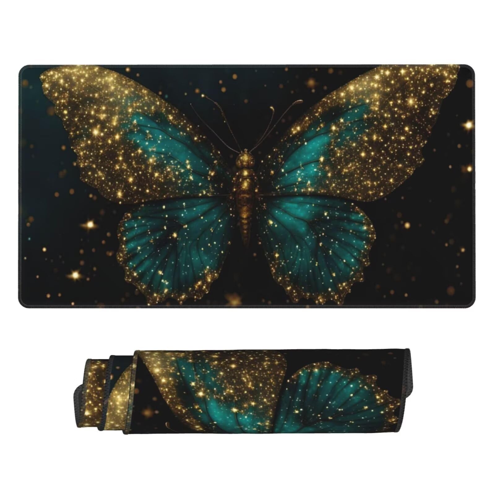 Podkładka pod mysz do gier XXL 1400 x 600 x 3 mm duża zielona podkładka pod mysz do gier akcesoria, motyl pod ręką akcesoria biurowe szyte krawędzie, wystrój pokoju domowego, prezent dla mężczyzn