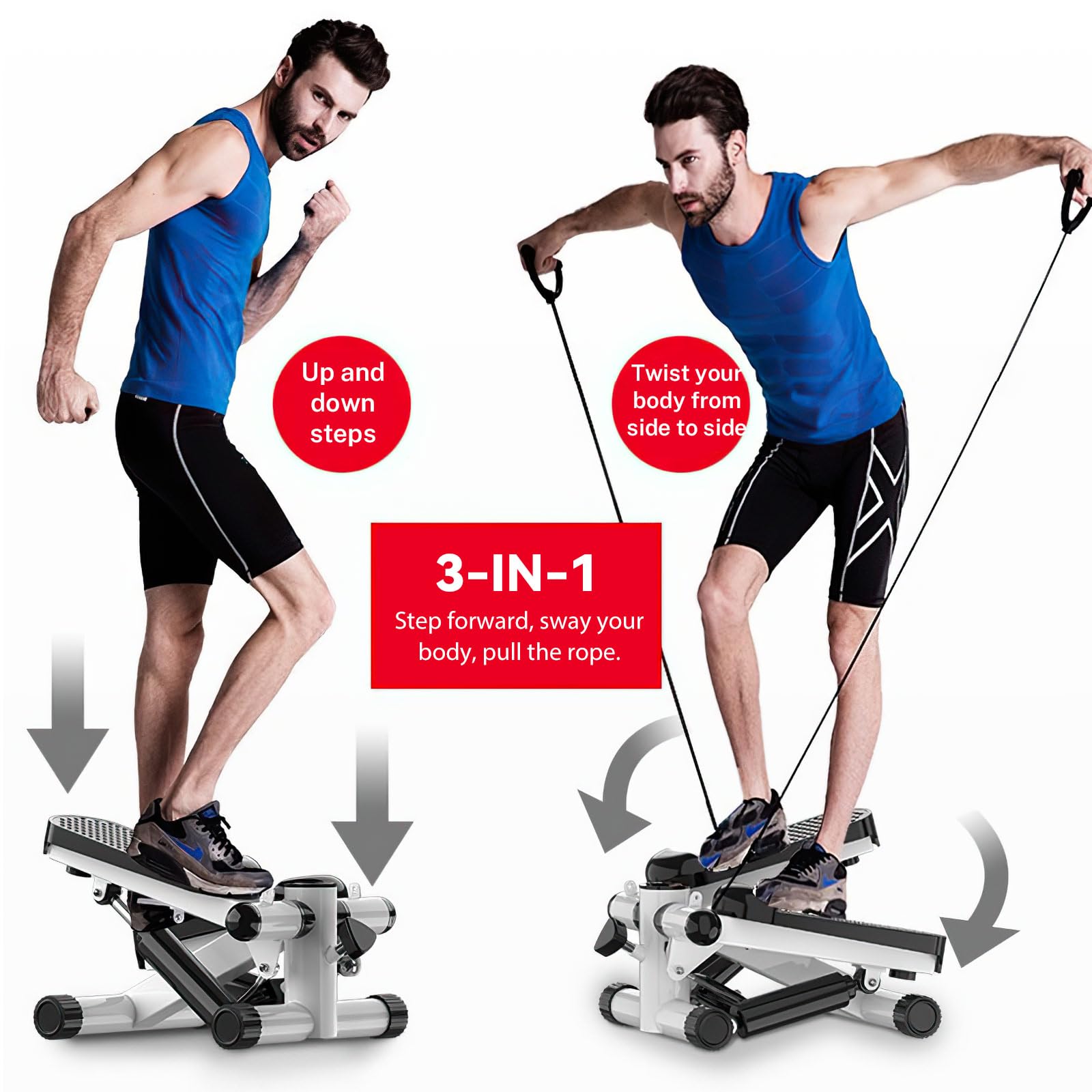 Mini stepper fitness con contatore LCD e 2 cinghie estensibili