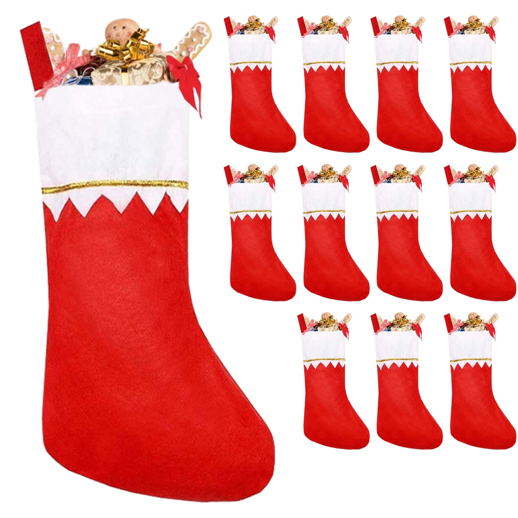Medias navideñas para chimenea en lote de 12 calcetines grandes de felpa tradicionales para colgar