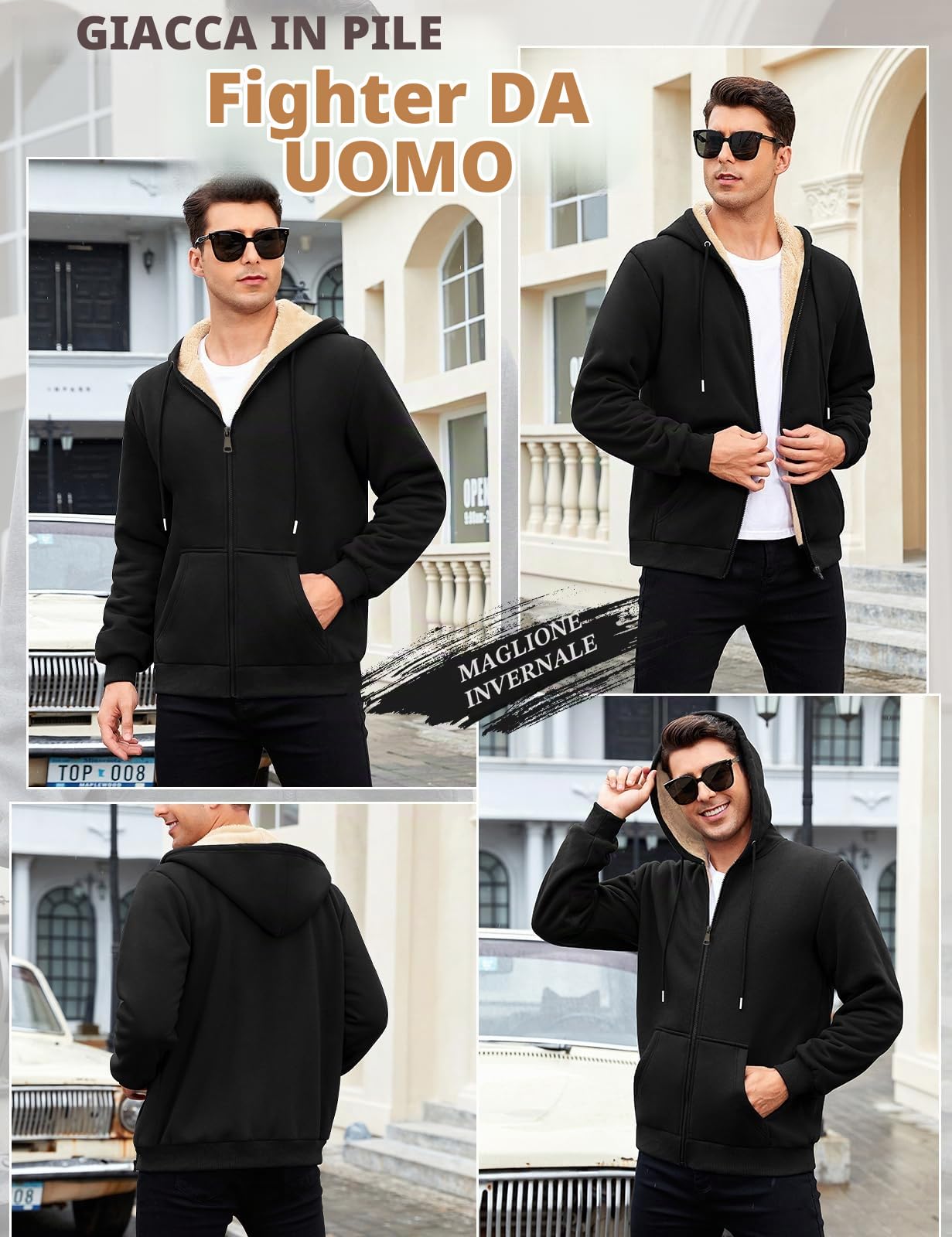 TOMEEK Felpa Uomo con Cappuccio Felpa in Pile Invernale e Zip Manica Lunga Giacca con Tasche Termica Casual Hoodie Fleece Giubbotto Essentials e Cerniera Sweatshirt