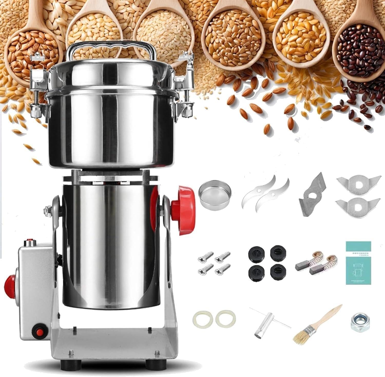 Moulin à grains électrique en inox de grande capacité avec sécurité
