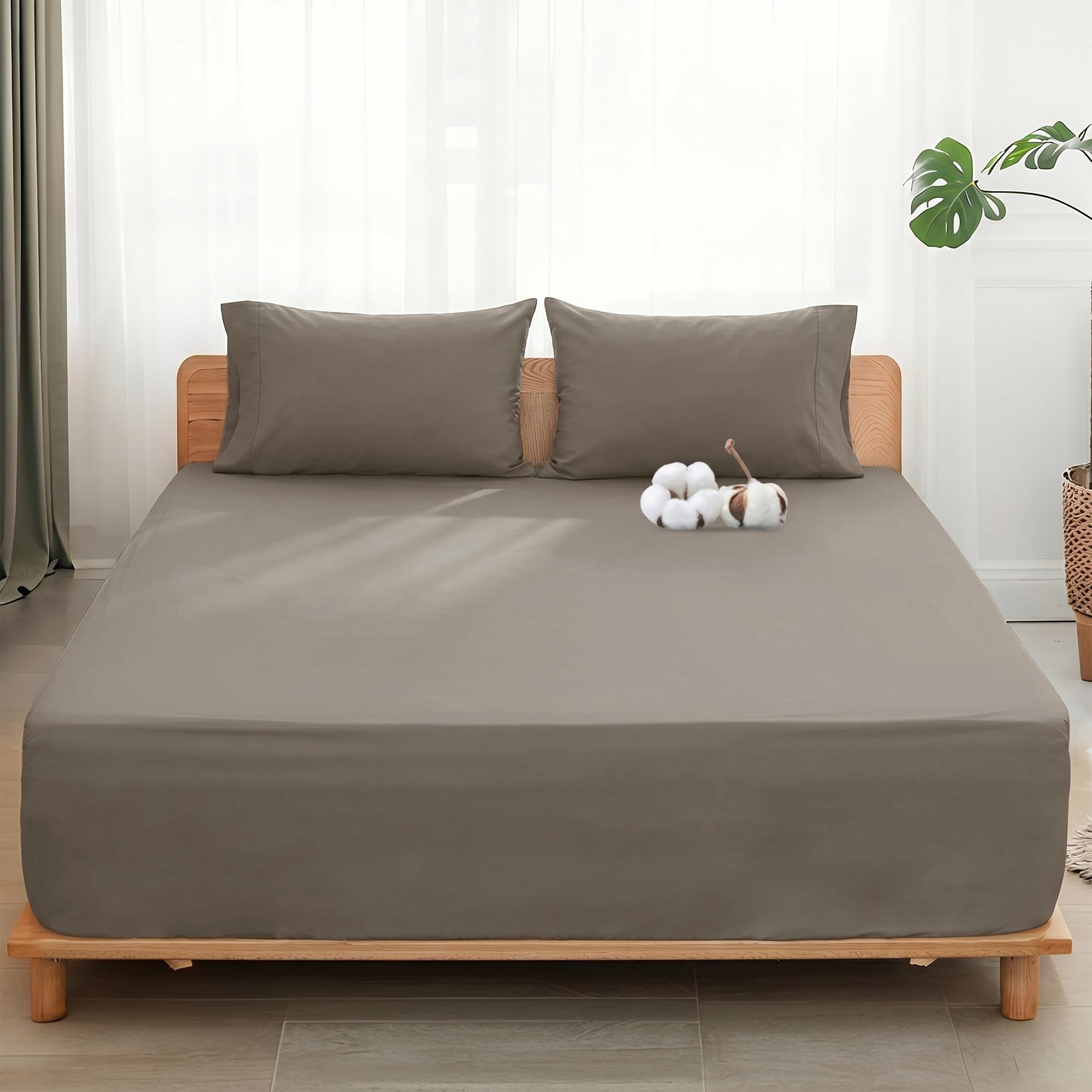 Sylvanora 100% Egyptian Cotton Fitted Sheet - 40cm Extra Deep Pocket with 4 Elastic Corner Straps - Breathable & Comfortable King Bed Sheet (150x200cm) - Luxury Hotel Quality (Taupe Gray, King) โ image 1