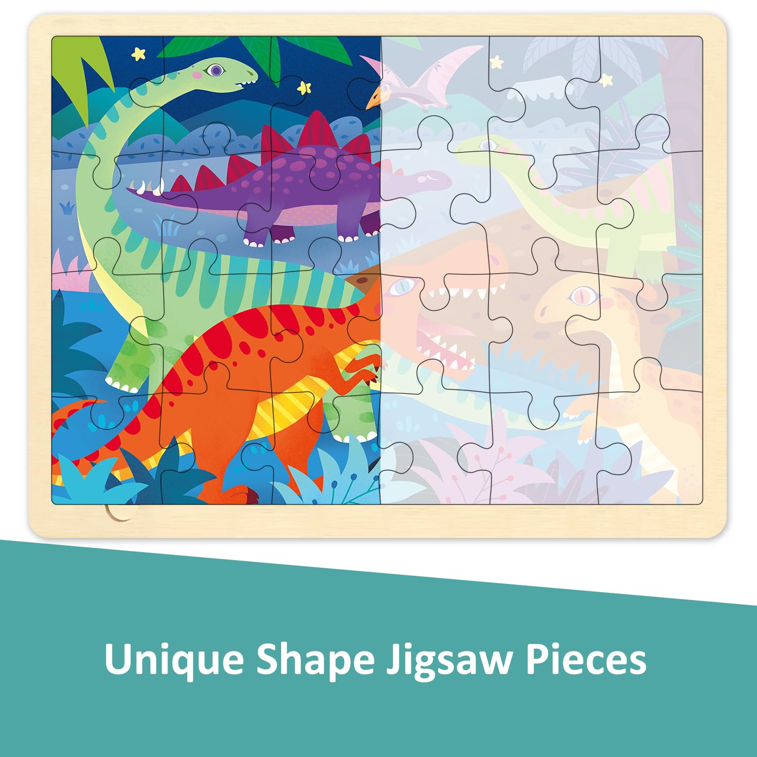 Amazon | MoinKidz 24ピースパズル 3歳用 恐竜木製ジグソーパズル 3~5