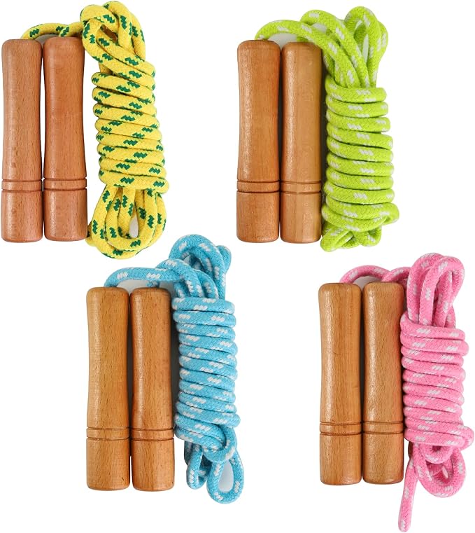 Sumb Rope Suwimut 4 Pack Cotton Jump Rope, Wooden Handle Adjustable Cotton ...