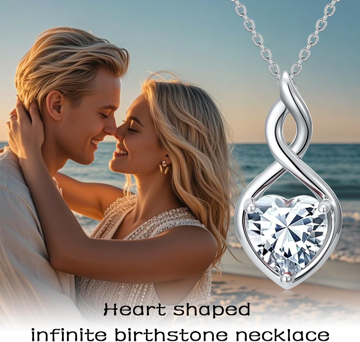Birthstone Necklace for Women 925 Sterling Silver Heart Infinity Necklace Love Jewelry Anniversary Birthday Gifts for Women Wife Mom - Image 3