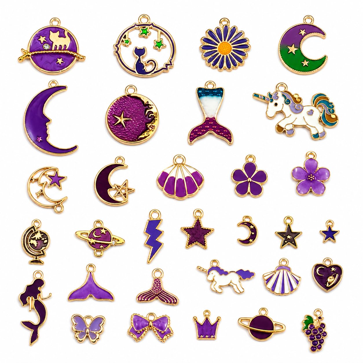 Street27® 1 Set 31pcs DIY Mixed Assorted Gold Plated Enamel Charm Unicorn Flower Dress Fish Shell Moon Star Animals Pendant DIY for Necklace Bracelet Jewelry Making and Crafting Charms-image-49