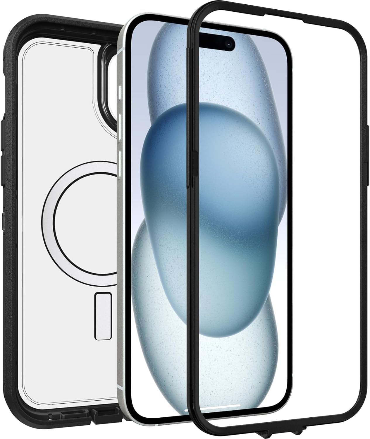 OtterBox Funda Transparente para iPhone 15 Plus y iPhone 14 Plus Defender Series XT, Lado Oscuro (Negro/Transparente), sin Pantalla, Resistente, se Ajusta a MagSafe, Accesorio de cordón